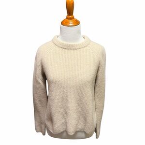 Jenni Kayne Cream Chunky Knit Cashmere Fisherman Crew Neck Sweater